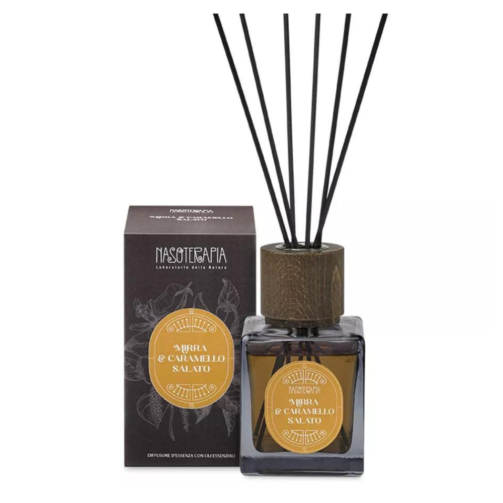 Diffusore a bastoncini mirra e caramello salato